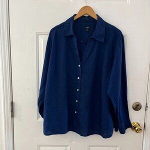 Talbots Woman's Plus-Size Blue Pure Irish Linen Tunic Sz 24